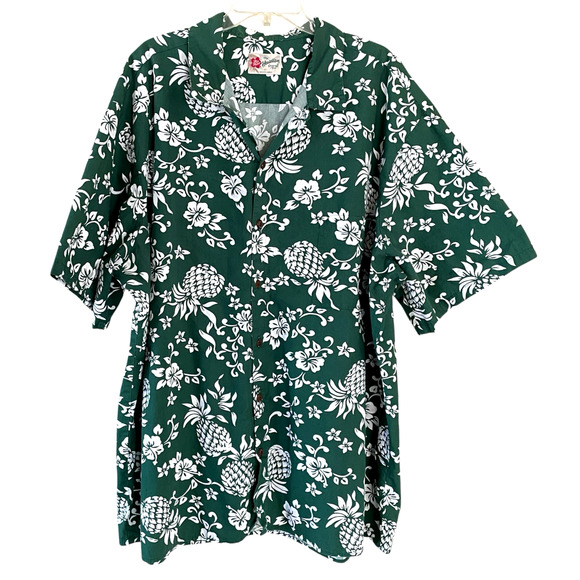 HILO HATTIE Men's Size 4XL Green Button-Up Short Sleeve Hawaiian Aloha Shirt - Picture 1 of 5